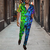 WIAOFELLAS  -  Short Sleeve Shirt Button Tops+Trousers Men 2Pcs Set Suit 3D Chic Harajuku Vintage Printing Summer Hawaii Beach Cardigan Outfits