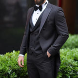 WIAOFELLAS  -  Elegant Black Suits for Men 3 Piece Jacket Pants Vest Male Clothing High Quality Peak Lapel Customized Wedding Tuxedos
