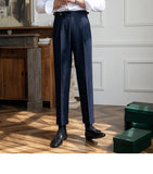 WIAOFELLAS  -  Neapolitan Men's Casual Busin Pants Autumn Season Slim Fit Briti Sle Nine Point Straight Leg Trousers for Young Men