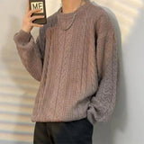 WIAOFELLAS  -  Twist Sweater Men Spring and Autumn New Spliced pullovers O-Neck Fashion Solid Color Loose Casual Long-sleeved Knitted Top