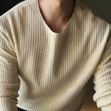 WIAOFELLAS  -  Autumn Men's Solid Color Knitted Long-Sleeved T-Shirt American Retro Fashion Trend Loose Street Casual Breathable Men's New Tops