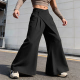 Wiaofellas  -  Men's Wide Leg Pants Solid Color Button Casual Irregular Trousers For Man Streetwear Baggy Leisure Pantalones Pants