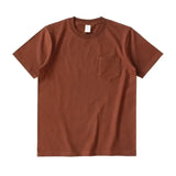 WIAOFELLAS  -  265g Thick Retro Cotton Heavy T-shirts Seamless Round Neck Pocket Short-sleeved Tshirts Men Tops Tee Breathable Skin-friendly