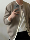 WIAOFELLAS  -  Thickened knitted cardigan fake two pieces wear simple round neck long sleeves lazy layered sweater jacket