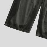 WIAOFELLAS  -  Men Pants Solid Drawstring Joggers Casual Trousers Men Velour Loose Shiny Streetwear Korean Style Fashion Long Pants