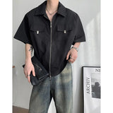 WIAOFELLAS  -  Mens Shirts Summer New Cool Style Designed High-end Niche Fashionable Americian Street Loose Casual Short-sleeved Shirt