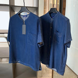 WIAOFELLAS  -  Summer Lightweight Breathable Lyocell Cotton Denim Shirts Men Women Loose Casual Short Sleeve Vintage Shirts Cityboy Blouses