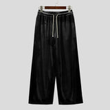 WIAOFELLAS  -  Men Pants Solid Drawstring Joggers Casual Trousers Men Velour Loose Shiny Streetwear Korean Style Fashion Long Pants