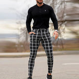 Wiaofellas  -  Classic Plaid Print Mens Pencil Pants Autumn Fashion Slim Fit Trousers Vintage Stripe Printed Skinny Tight Men Straight Trousers