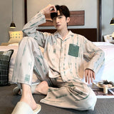 Wiaofellas New Fashion Cotton Cardigan Pajamas Suit Men Long Sleeves Spring Autumn Plus Size Thickened Winter Home Clothes Sleepwear Male