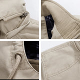 WIAOFELLAS  -  Autumn Men's Cotton Workwear Coat Solid Detachable Hooded Loose Jacket Men Spring Multi Pockets Outdoors Windproof Jackets Male