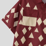 WIAOFELLAS  -  Men Shirt Printing Patchwork Lapel Short Sleeve Loose Men Clothing Streetwear Summer 2026 Korean Style Fashion Male Tops