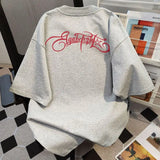 WIAOFELLAS  -  American Pure Cotton Personalized Short-sleeved T-shirt Men Spring Summer New Trendy Brand Y2K Handsome Three-quarter Sleeve Top