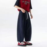 WIAOFELLAS  -  Simple Men's Casual Pants Drawstring Design Solid Color Bottom Elastic Waist Straight Wide Leg Loose Male Trousers