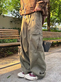 Wiaofellas  -  Retro Japanese Style Work Pants Men's Women's Straight Leg Cuffed Casual Trousers Heavy Duty Drapey Floor Length BF