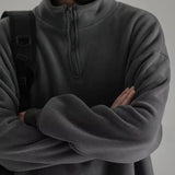 WIAOFELLAS  -  New Polar Fleece Half-zip Turtleneck Sweatshirts For Men Korean Fashion Pullover Hoodies Y2K Vintage Streetwear Clothes