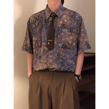 Wiaofellas  -  New Chinese Sle Danon Print ort Sve irt Men's Summer American Retro Loose Purple irt Polyester Fiber Casual Wear