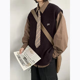 WIAOFELLAS  -  Men Autumn Winter Retro O-neck Knitted Vest Men's Oversize Loose Pullover Waistcoat Male Solid Sweater Sleeveless Tops K460