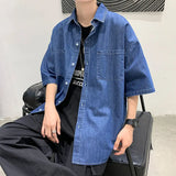 Wiaofellas  -  Summer Lightweight Men's Denim Shirt Short Sleeve Casual Loose Vintage Coat