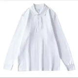 Wiaofellas  -  Solid Color Long-sleeved POLO Shirt Loose Casual Large Size Autumn Lapel Top Men's T-shirt