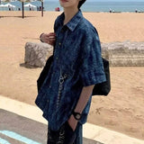 WIAOFELLAS  -  Jacquard Men's Shirts Lapel Short Sleeved Metal Chain Decoration Loose Single Breasted Casual Male Tops Summer New