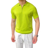 Wiaofellas  -  New Men Urban Business Knitted Polo Shirt Luxury Slim-fit Half-zipper T-shirts Solid Color Short Sleeve Breathable Stretchy Tops