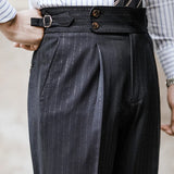 Wiaofellas  -  Metallic Stripe Fashion Pants For Man Office Trouser Men Business Casual Pant British Social Club Outfits Pantalones Hombre