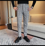 WIAOFELLAS  -  Autumn Winter New Men's Suit Pants Korean Plaid Business Formal Casual Dress Pants Wedding Party Office Social Trousers