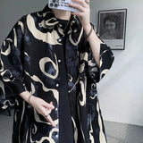 WIAOFELLAS  -  Mens Short Sleeve Shirts Contrast Y2K Harajuku Trendy Personality Print Short Sleeve Loose Handsome Youthful Chic Tops Summer