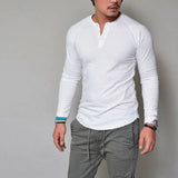 Wiaofellas  -  Men's Slim Fit Long Sleeve V Neck T-Shirt Top Tee Ultra-Minimalist Casual Wear for Daily Use High-Collar  Color