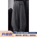 WIAOFELLAS  -  Maillard suede ribbon pants for men's high-end draping and velvet scimitar pants American casual trousers