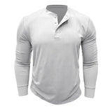 WIAOFELLAS  -  Men's Cotton T-shirts Autumn Winter Long Sleeve Henry Shirt for Men Retro Pure Color T-shirt