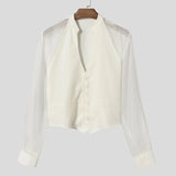 WIAOFELLAS  -  Men Shirt Mesh Patchwork V Neck Long Sleeve Transparent Sexy Casual Male Shirts Streetwear Fashion Party Camisas