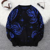 WIAOFELLAS  -  New Popular Street Ripped Abstract Starry Sky Pattern Pullover Ripped Sweater Casual Round Neck Knitted Men's Pullover