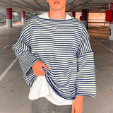 WIAOFELLAS  -  Men Striped T Shirt O-neck Long Sleeve Oversize Casual Male Tee Tops Streetwear Loose Fashion Men Clothing Camisetas