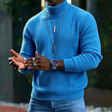 Wiaofellas  -  Vintage Turtleneck Knitting Sweater Mens Autumn Winter Ribbed Texture Knit Pullover Daily Casual Trendy Tops For Men