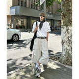 Wiaofellas  -  New Summer Men's American Vintage Cargo Shorts With Large Pockets Design Loose Wide Leg Knee Length Capri Pants