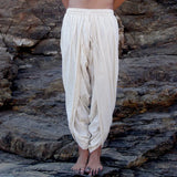 Wiaofellas  -  New Men's Casual Loose White Pleated Pants Vintage Fashion Hollow Drawstring Bound Men Pants New Ethnic Trendy Beach Pants
