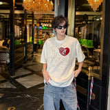 WIAOFELLAS  -  Fashion Men's Print Letter Beads Contrast Color Loose T-shirts Trendy Summer Casual Short Sleeves O-neck Tops Male