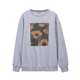 Wiaofellas  -  Sunflower Loose Print Crew Neck Slim Pullover Sweatshirts New Spring Korean Style Oversized Tops Male Casual 2Y2134