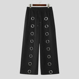 WIAOFELLAS  -  Men Pants Solid Color Drawstring Joggers Loose Hollow Out Trousers Men Streetwear Fashion Casual Long Pants S-5XL