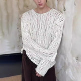 Wiaofellas  -  Men Sweater Round Neck Long Sleeve Hollow Out Sexy Pullover Top Male Solid Color Knitting Top Casual Work Streetwear
