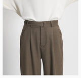 WIAOFELLAS  -  Light luxury Solid Suit Pants Men Loose straight Trousers Fashion Business Society Korean Casual Pants Adjustable Waist Belt