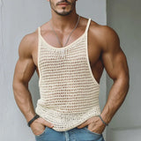 WIAOFELLAS  -  Men Tank Tops Mesh Sleeveless Hollow Out Casual Male Vests Streetwear 2025 Solid See Through Summer Sexy Men Clothing