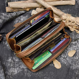 WIAOFELLAS  -  Men Double zipper crazy horse leather long wallet 24 card holder Big Zip around genuine leather clutch purse phone coin pocket