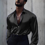 WIAOFELLAS  -  Fashion Ice Silk Smooth Shirts For Men Spring Autumn Long Sleeved Home Tops Streetwear Nightclub Party Shirts Men's Clothing