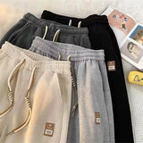 Wiaofellas  -  New Men's Waffle Drawstring Straight Sweatpants High Street Baggy Wide Leg Trousers Summer Y2K Sports Pantalones Hombre