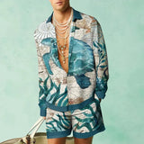 Wiaofellas  -  Set of Shirts Botanical Pattern 3D Print Fashion Shirts Casual Men Beach Shorts Summer Streetwear Hawaiian Clothes Clothing