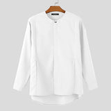 WIAOFELLAS  -  Men Shirt Solid Color O-neck Long Sleeve Casual Men Clothing Streetwear Loose Korean Style Shirt Fashion Male Tops S-5XL