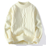 WIAOFELLAS  -  Men's Kintted Long Sleeved Sweater Men Solid Color Sweater Autumn/winter Soft Warm Comfortable Top Thick Warm Wool Pullovers